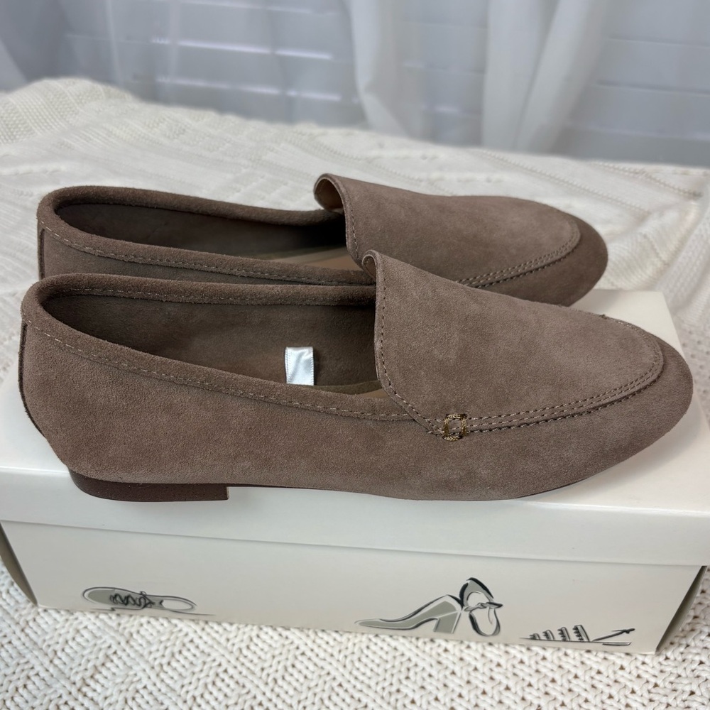 Taupe Leather Suede Loafers by A New Day Like New in Box Preppy Classic Timeless - Picture 6 of 9